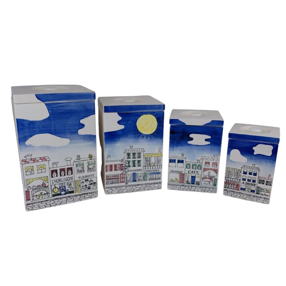 Taste Setter Sigma Rue de Gourmet Vtg Ceramic Canisters Paris Scene Set of 4 - Picture 13 of 16